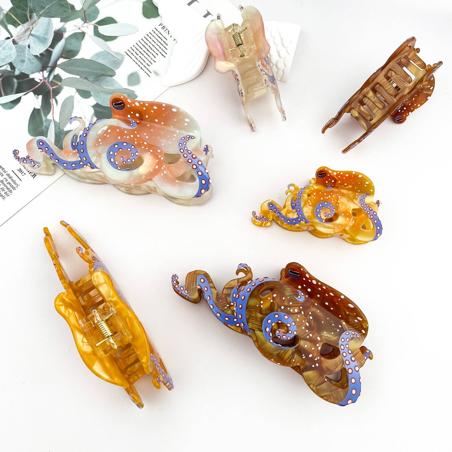 Blue Ring Octopus Hair Claw Clip, Ocean-Inspired Hair Clip