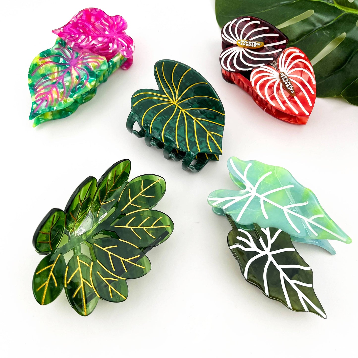 Acetate Leaf Hair Claw Clip, Monstera Leaf Hair Clip