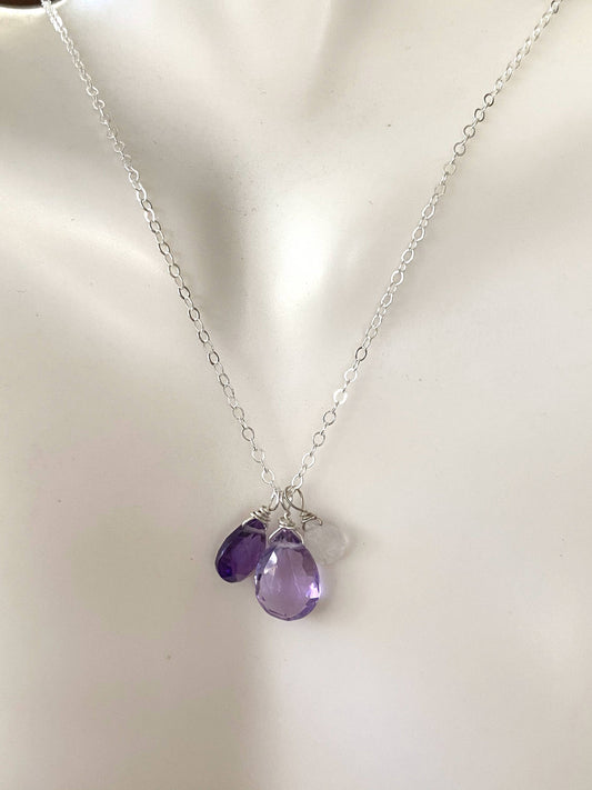 Amethyst, Pink Amethyst and Moonstone on Sterling Silver