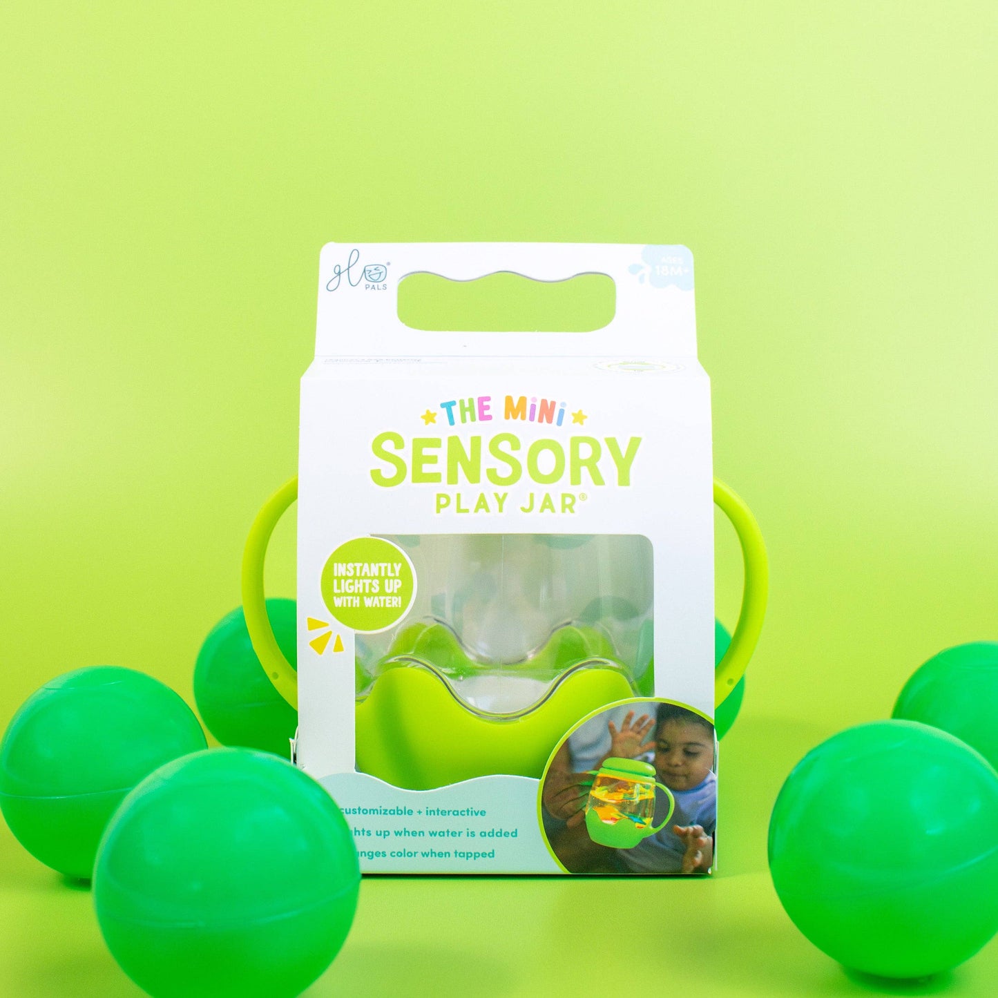 Glo Pals Mini Sensory Jar and Silicone Fun Filler Bundle - Green