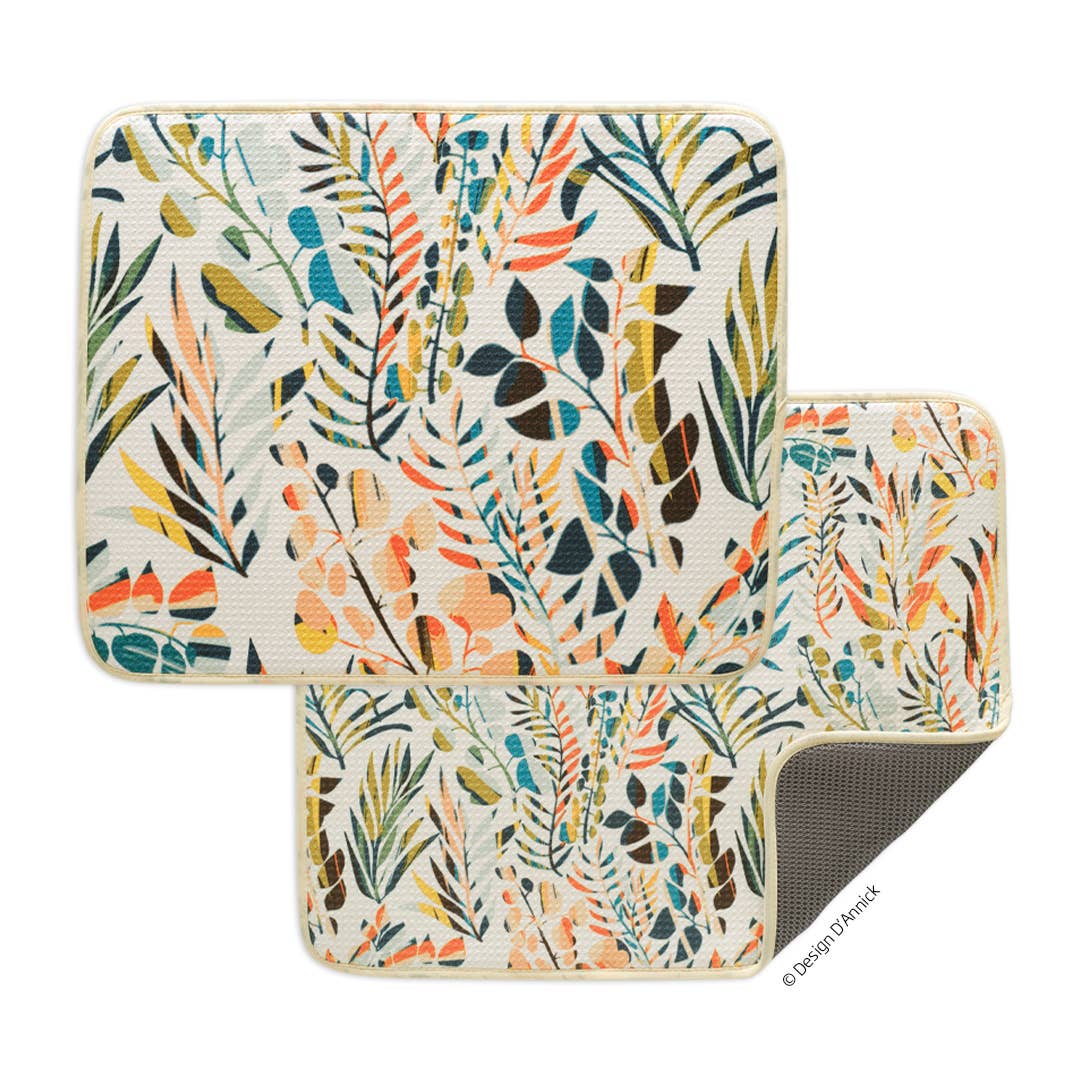 Colorful Leaves Dish Drying Mats, Set of 2
