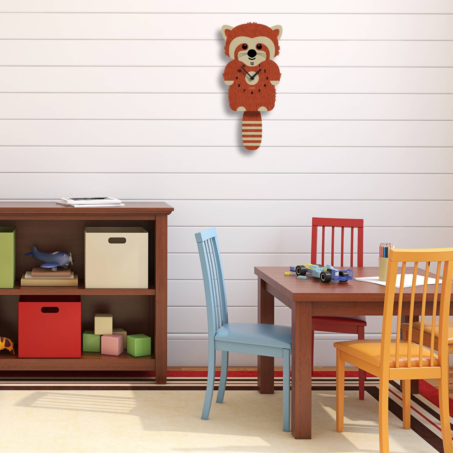 Red Panda Pendulum Clock - Wood