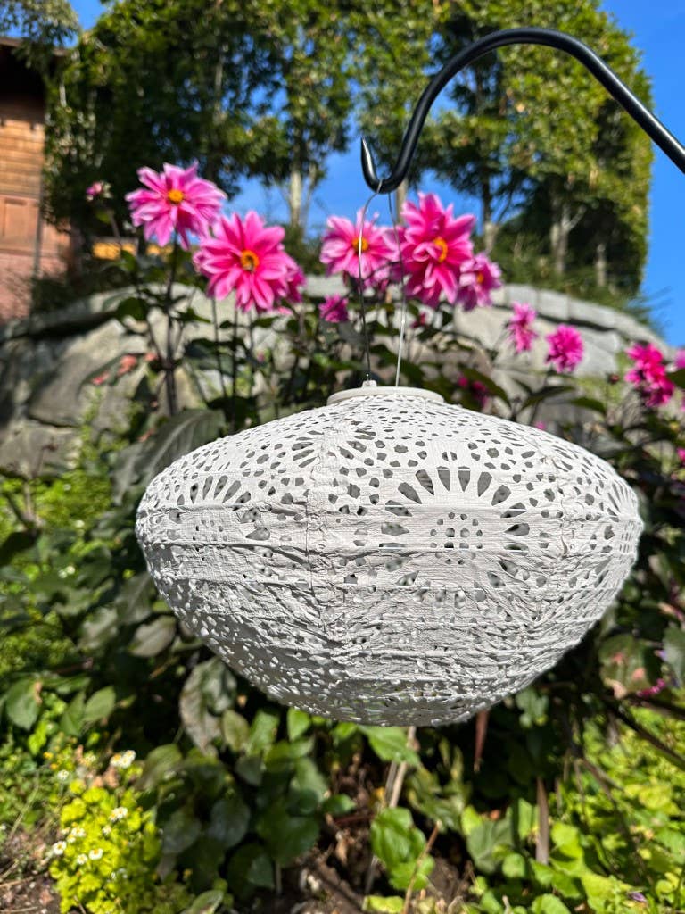 Stella Crown Chantilly Lace 13" Solar Lantern - Porcelain