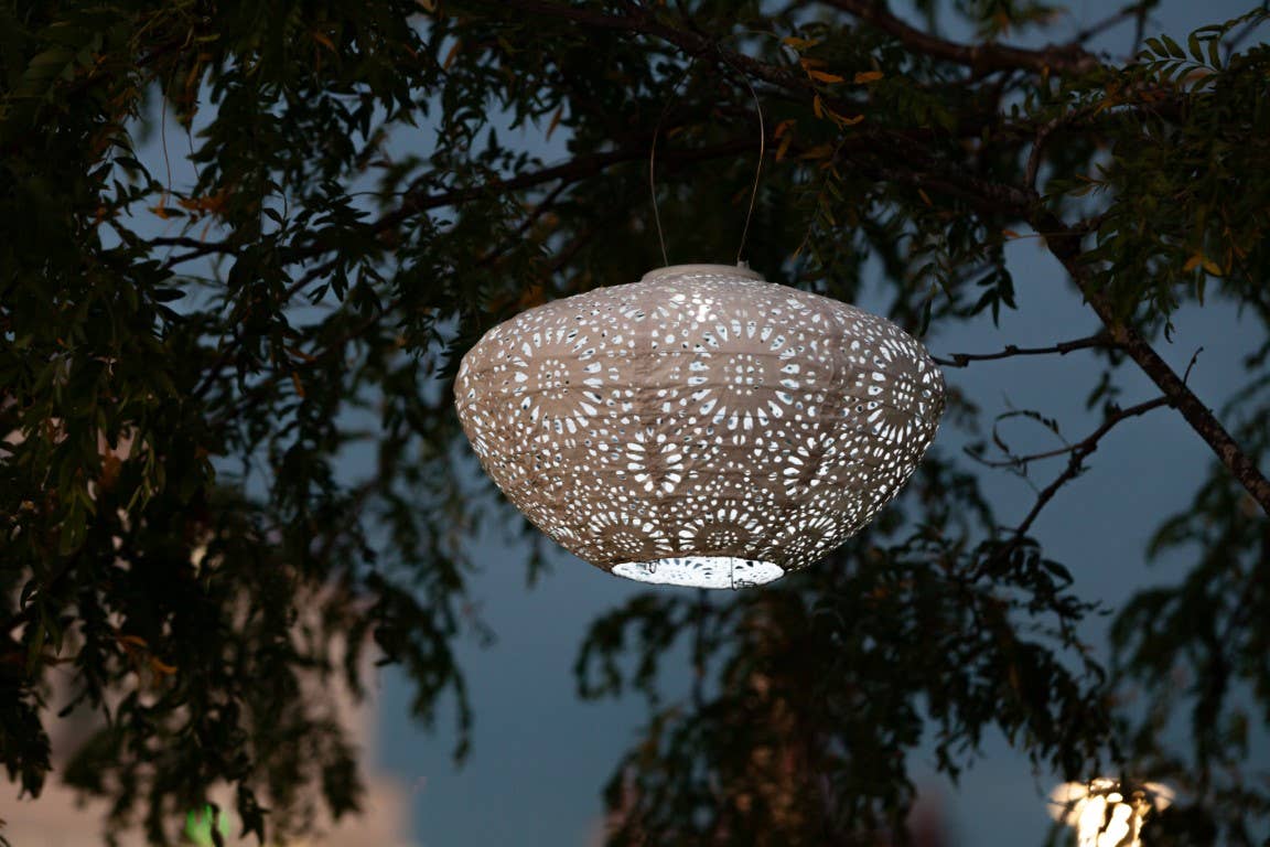 Stella Crown Chantilly Lace 13" Solar Lantern - Porcelain