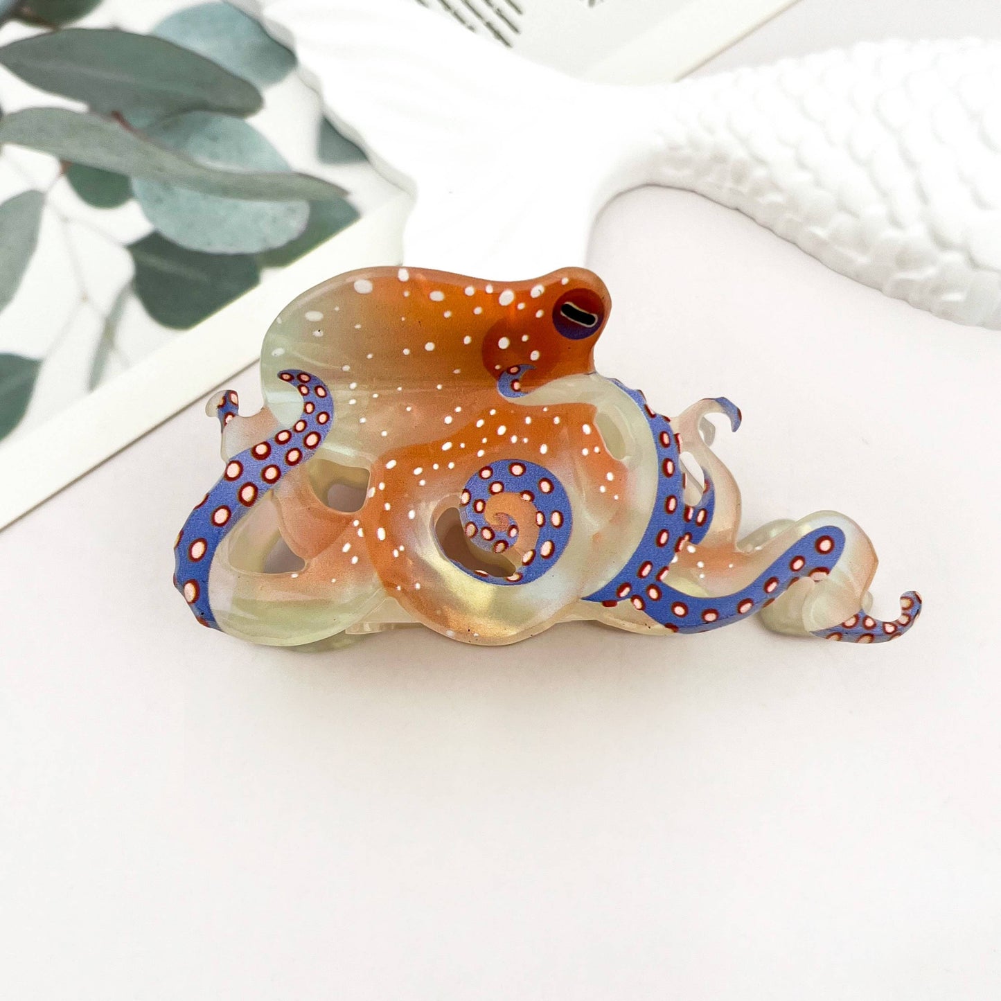 Blue Ring Octopus Hair Claw Clip, Ocean-Inspired Hair Clip