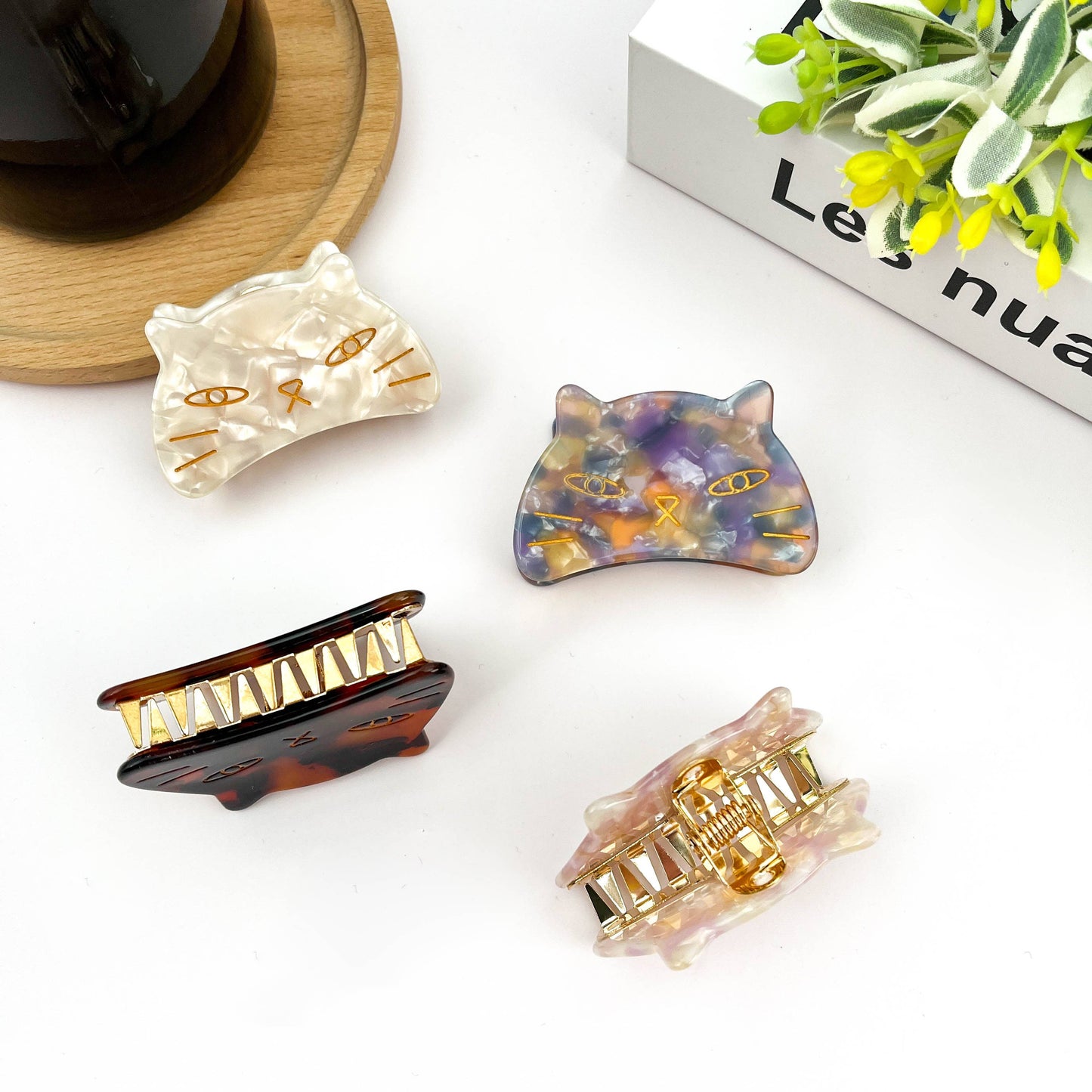 Cute Cat Hair Clip, Acetate Animal Claw Clip