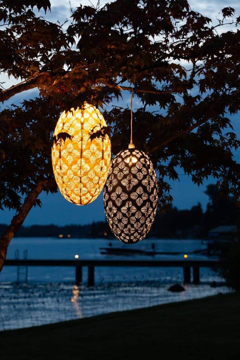 Stella Nova Outdoor Pendent Light- Geo Palm 22" White