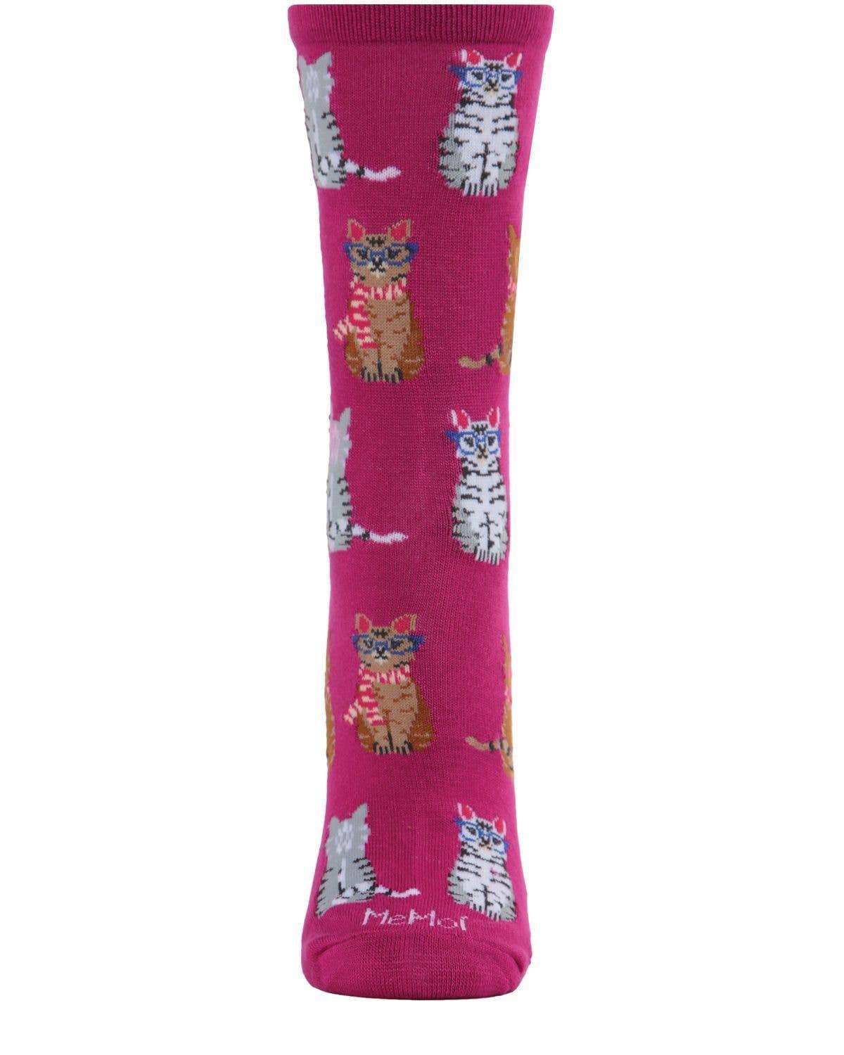 MeMoi Studious Cats Bamboo Blend Crew Socks