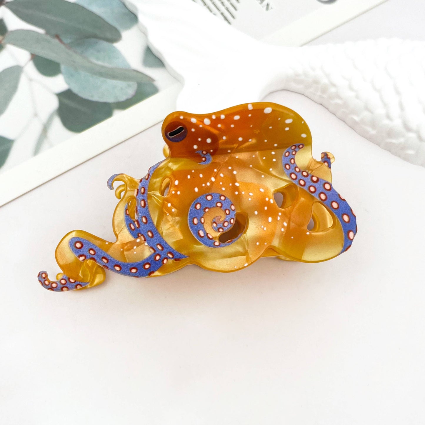Blue Ring Octopus Hair Claw Clip, Ocean-Inspired Hair Clip