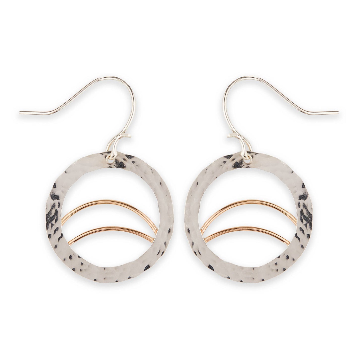 Hammered Circle Dangle Earring with Double Arc