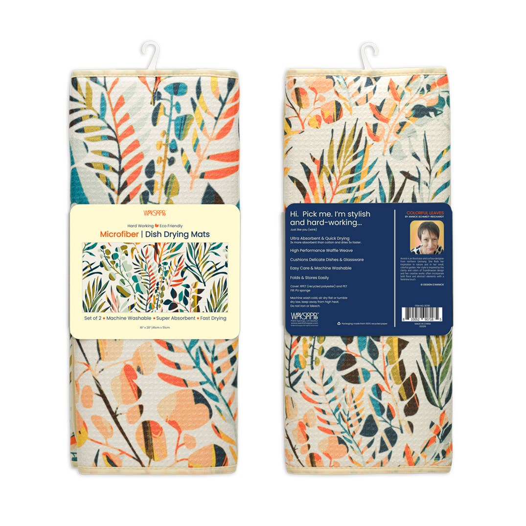 Colorful Leaves Dish Drying Mats, Set of 2