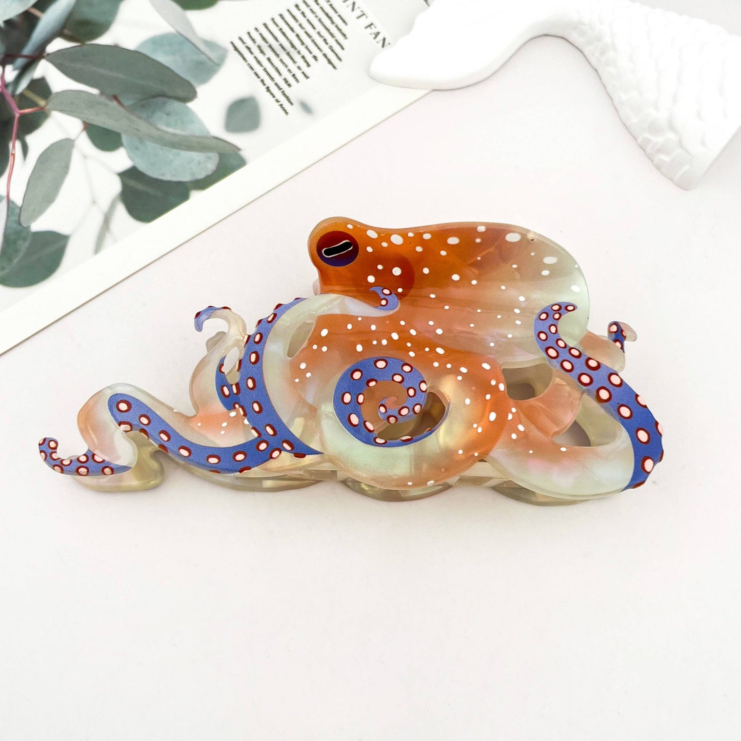 Blue Ring Octopus Hair Claw Clip, Ocean-Inspired Hair Clip