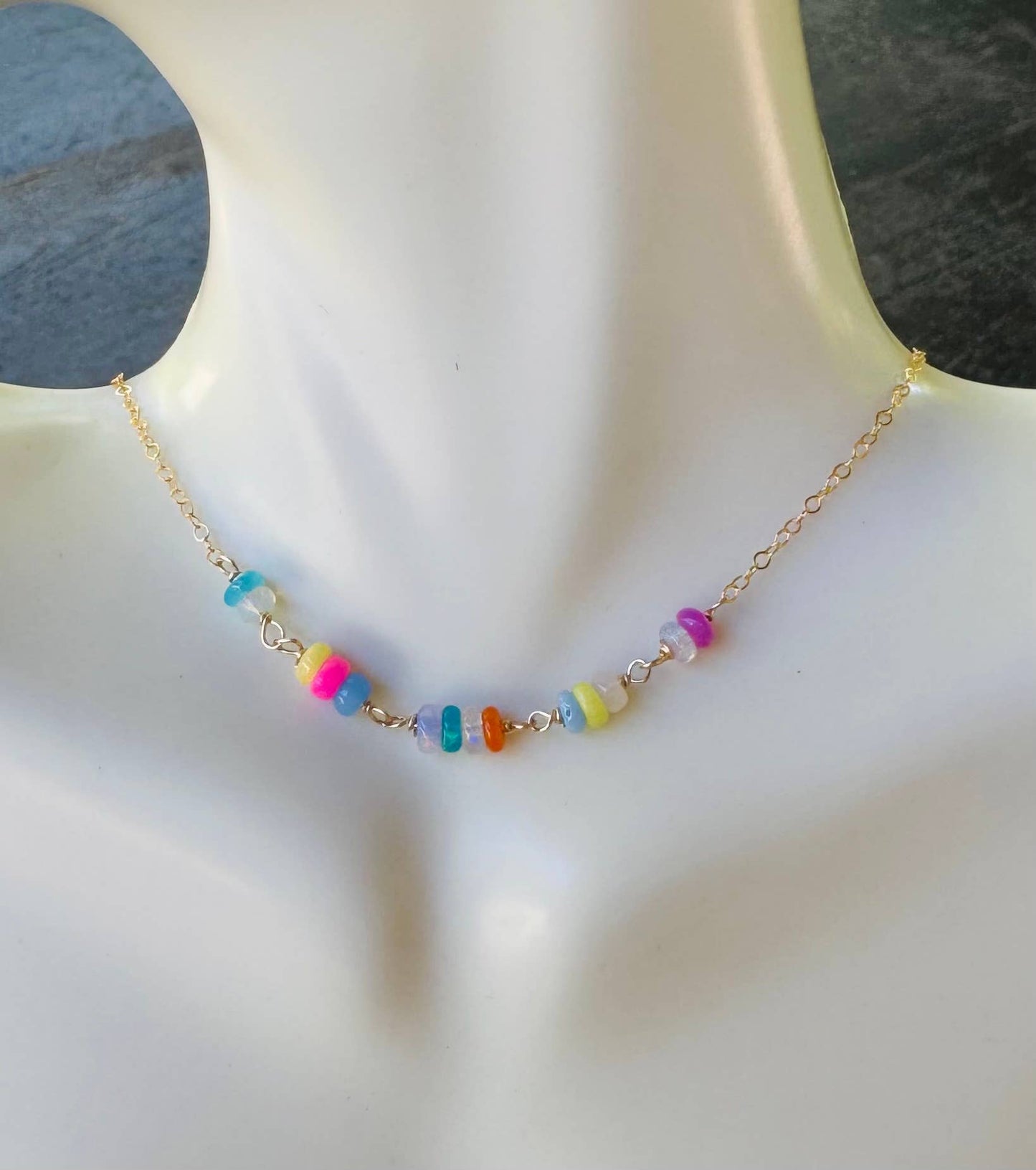 Rainbow Opal Gold Necklace 