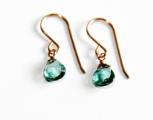 Heart Shaped Indicolite Quartz Gold Earrings