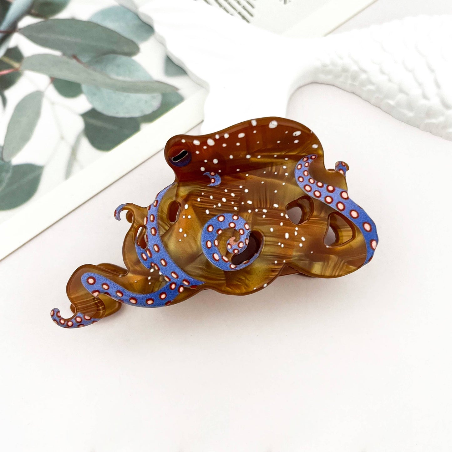 Blue Ring Octopus Hair Claw Clip, Ocean-Inspired Hair Clip