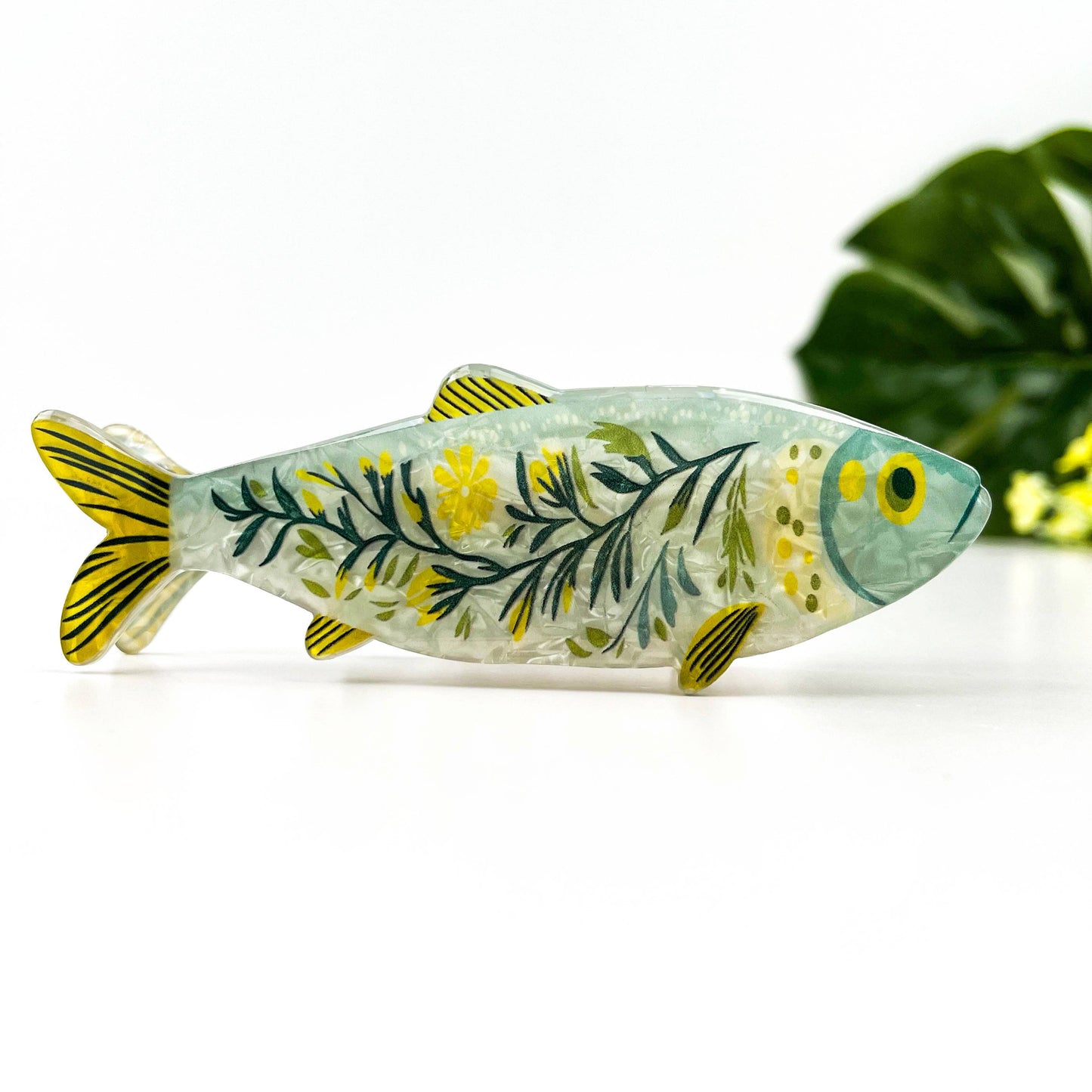 Green Sardine Hair Claw Clip with Seaweed Detail