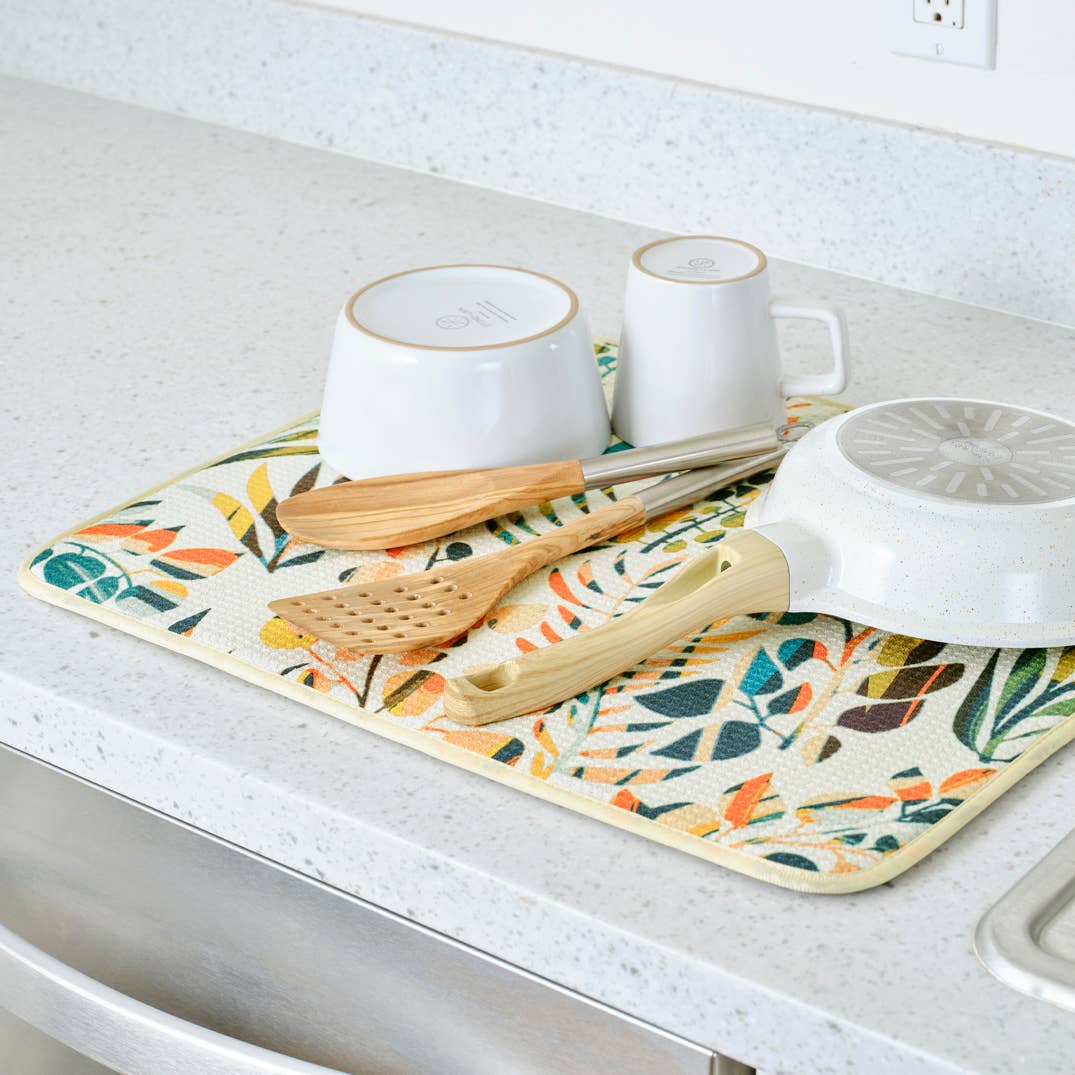 Colorful Leaves Dish Drying Mats, Set of 2