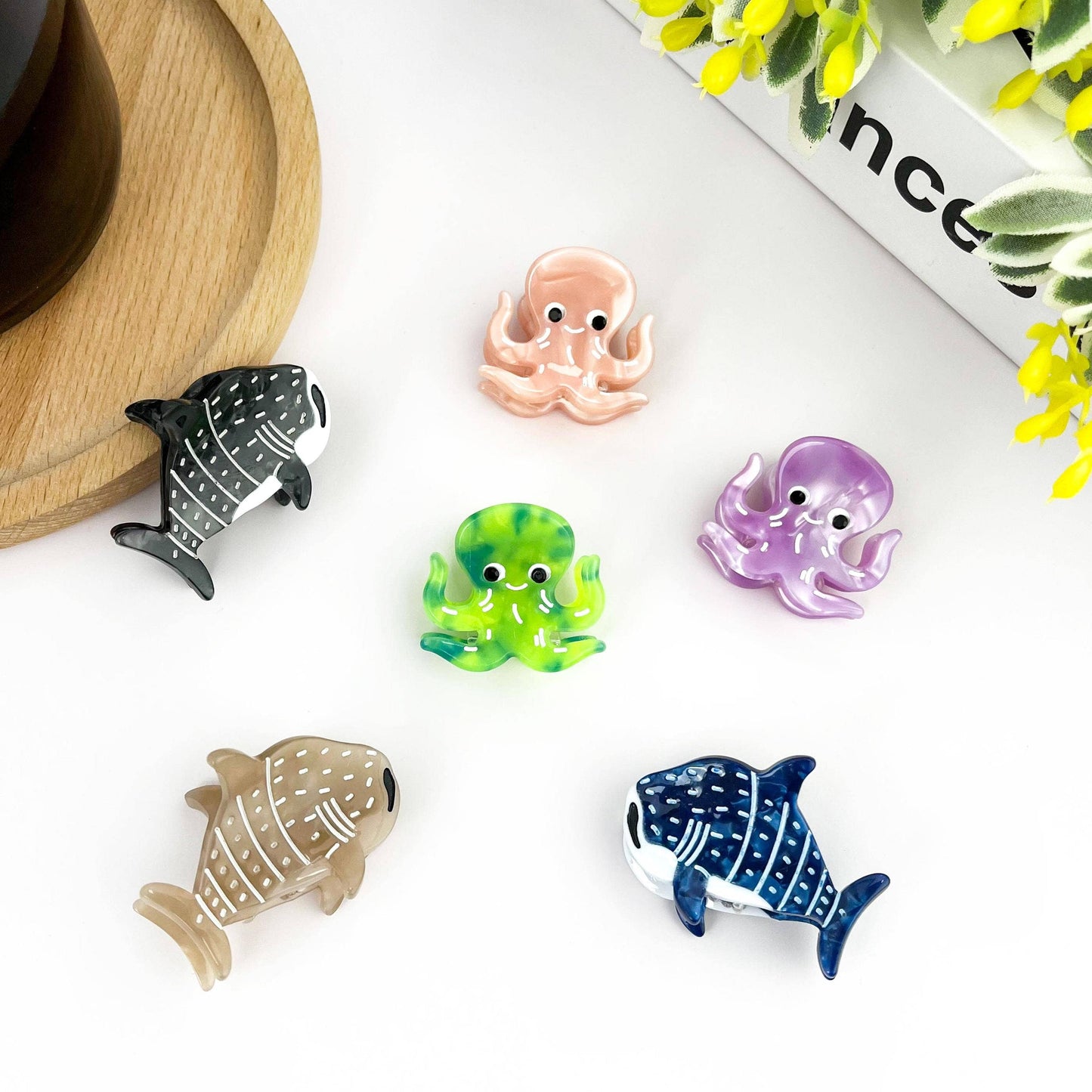 Acetate Mini Marine Animal Hair Clip,Shark Octopus Claw Clip