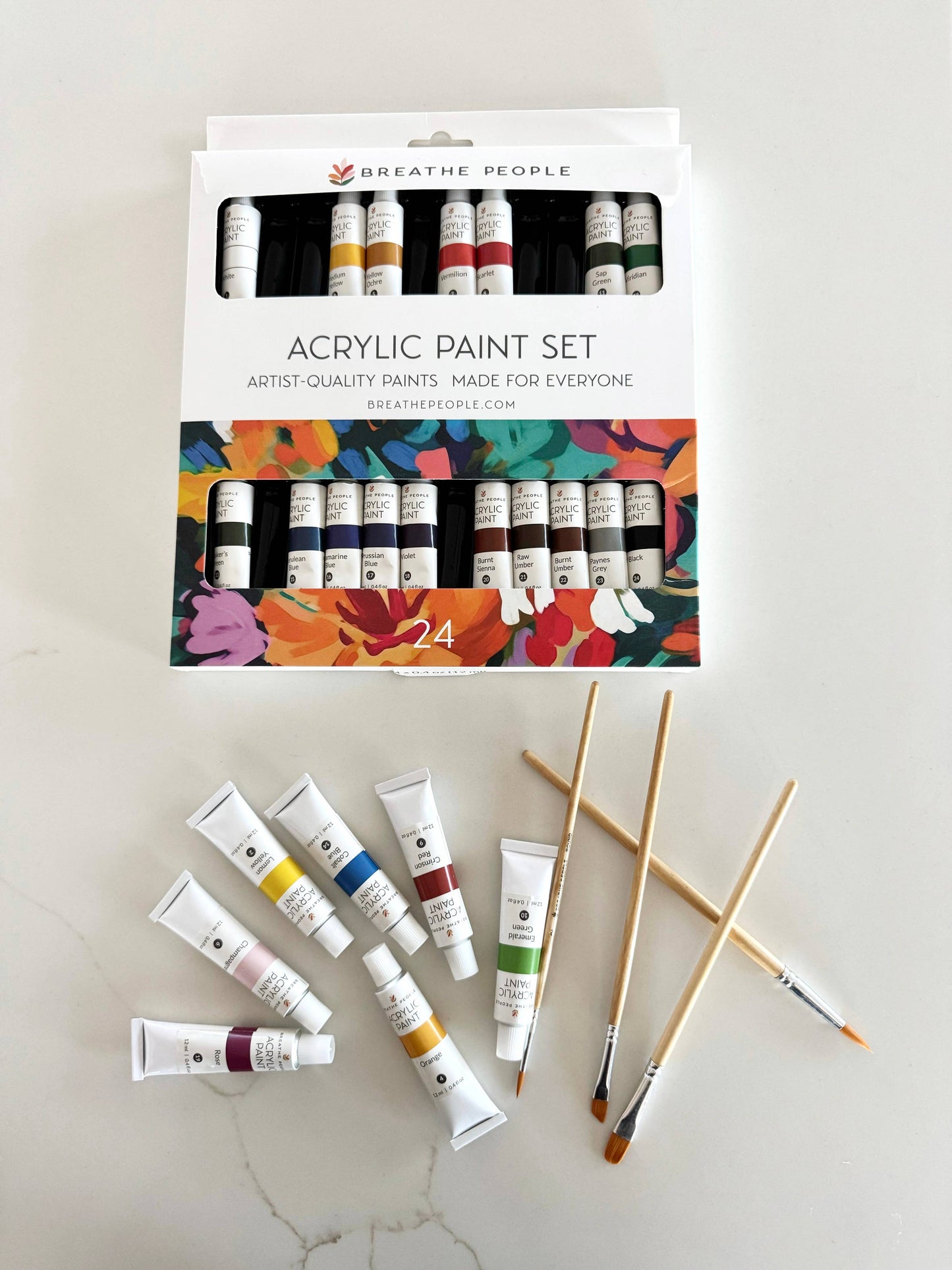 24 Color Acrylic Paint Set + Brushes - Beginner Art Supplies