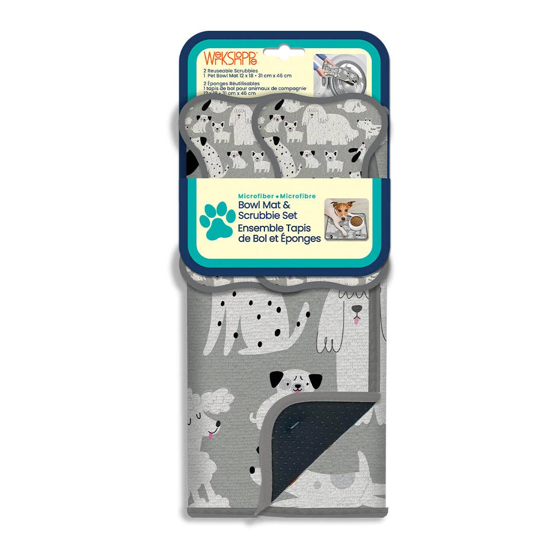 Gray & Black Dogs Bowl Mat & Scrubbie Set Dog Food Placemat