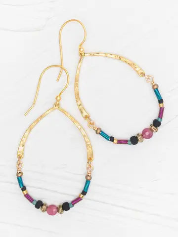 Oval half beaded hoop Earring