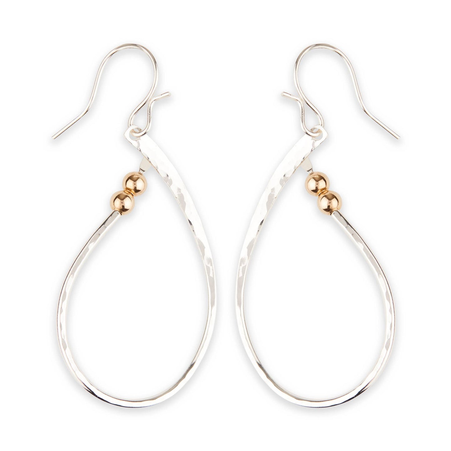 Double Bead Hammered Teardrop Earrings