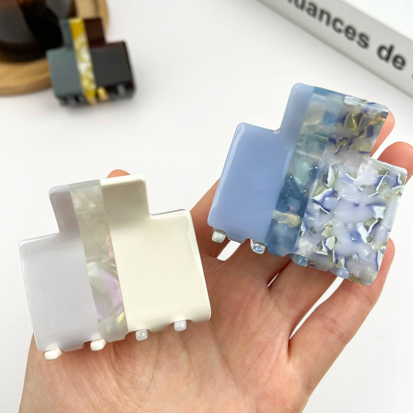 Tri-Color Striped Acetate Square Claw Hair Clip
