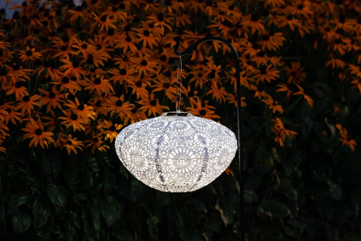 Stella Crown Chantilly Lace 13" Solar Lantern - Porcelain