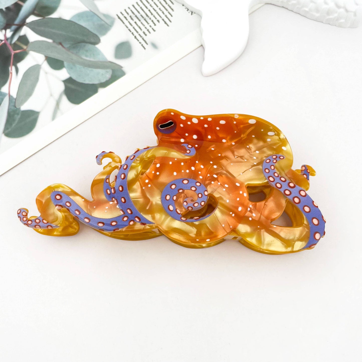 Blue Ring Octopus Hair Claw Clip, Ocean-Inspired Hair Clip