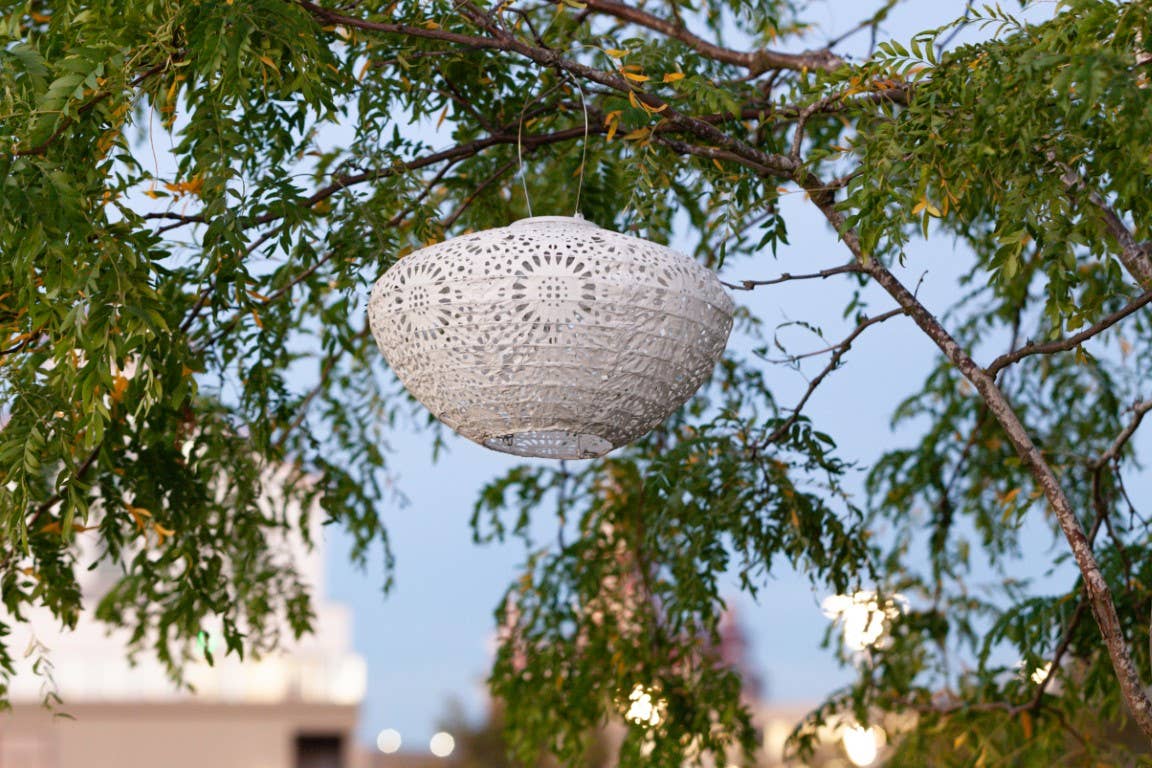 Stella Crown Chantilly Lace 13" Solar Lantern - Porcelain