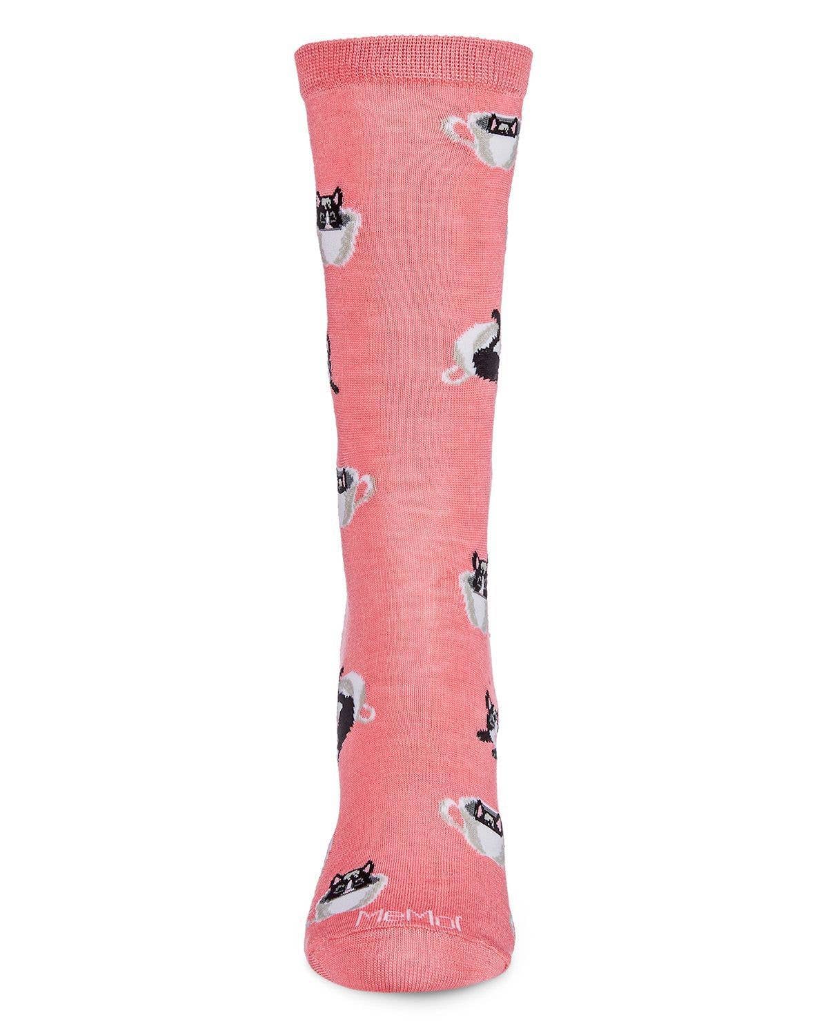 MeMoi Cup o' Cats Bamboo Blend Crew Socks