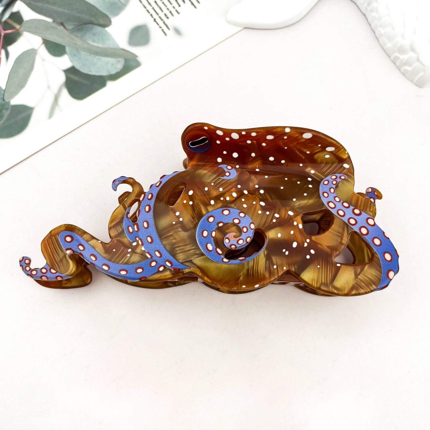 Blue Ring Octopus Hair Claw Clip, Ocean-Inspired Hair Clip