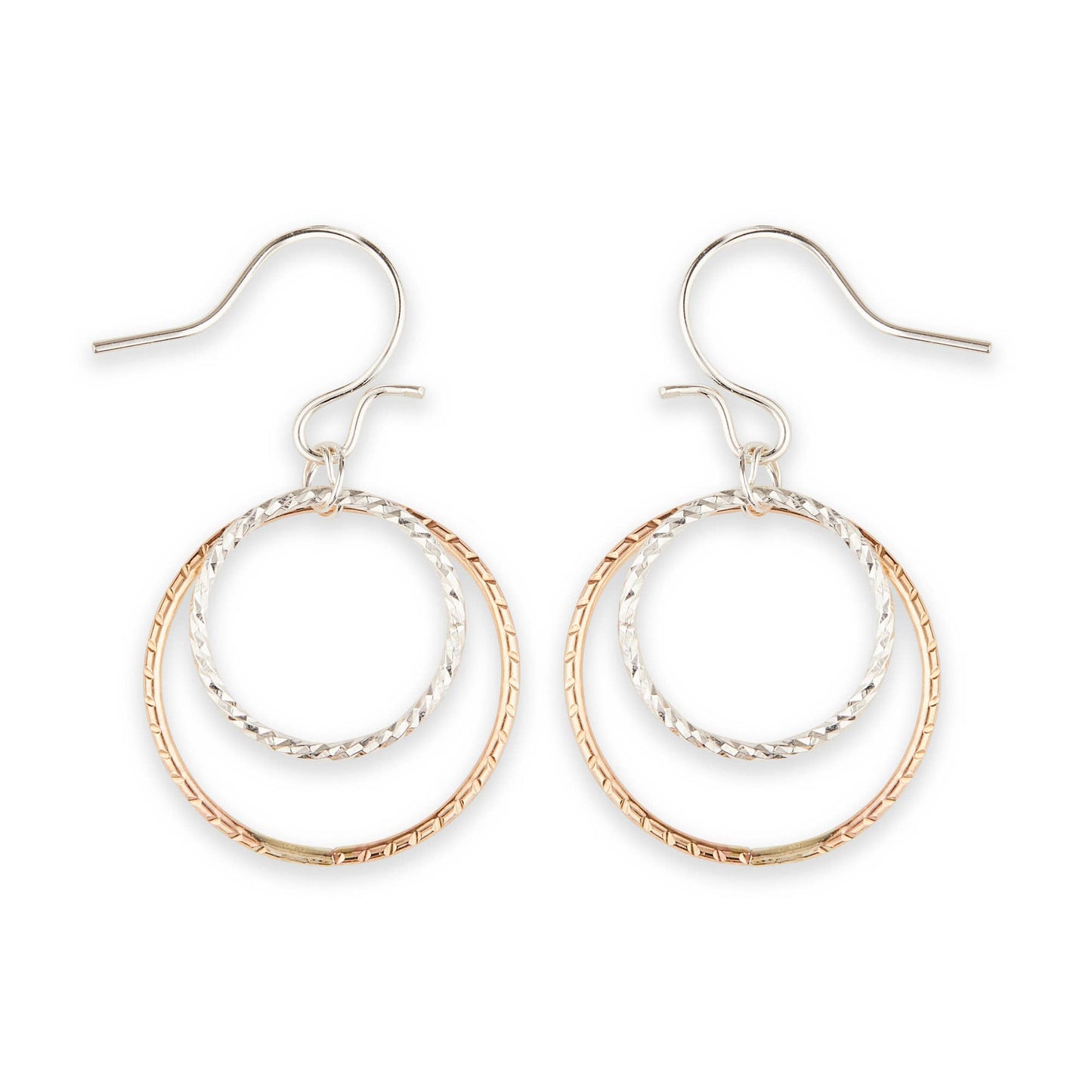 Encircled Diamond Cut Wire Link Earring