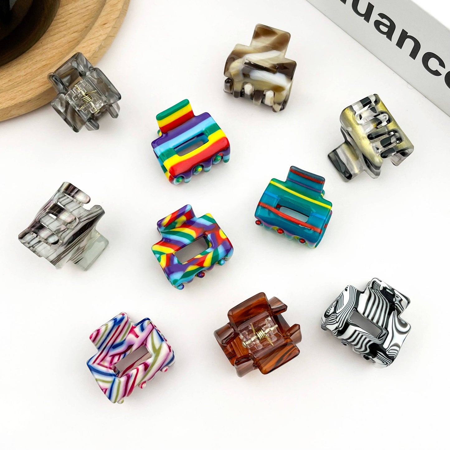 0.98'' Acetate Colorful Striped Mini Hair Claw Clip
