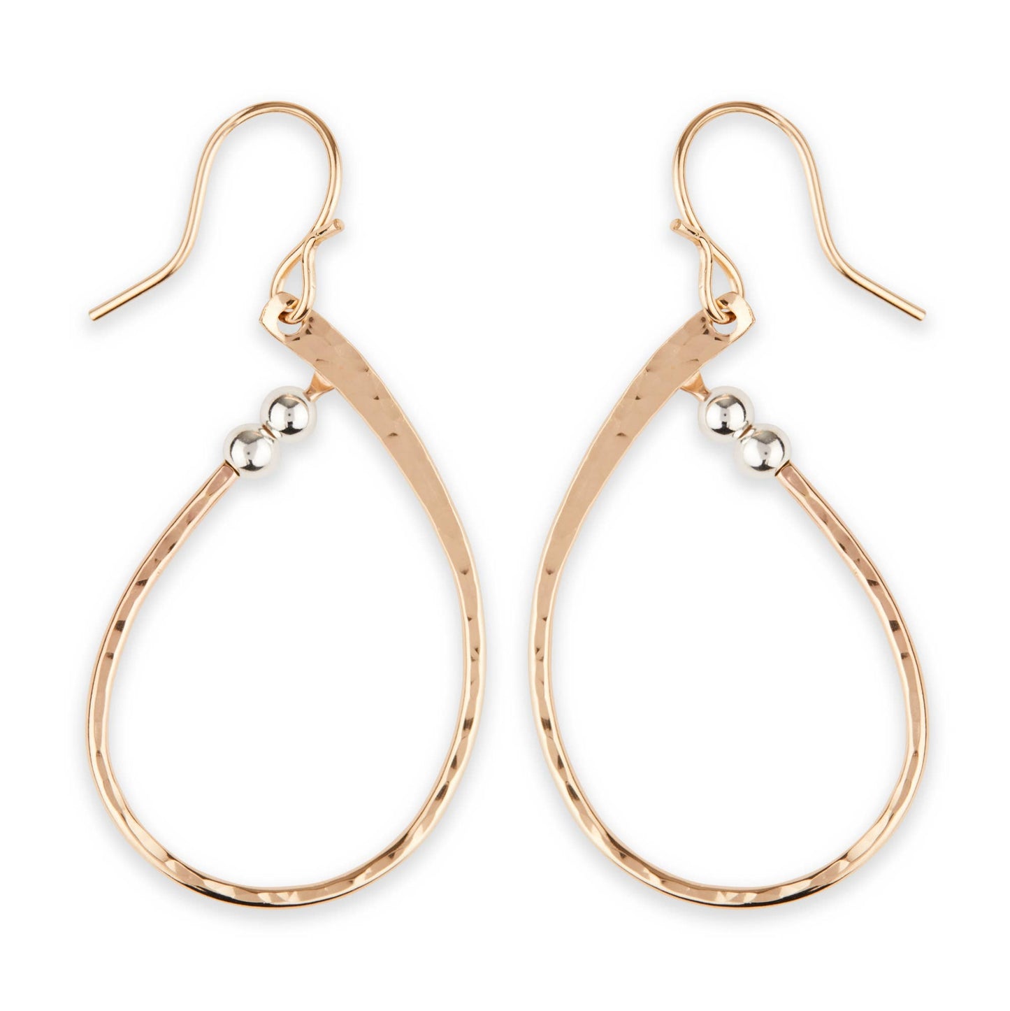 Double Bead Hammered Teardrop Earrings