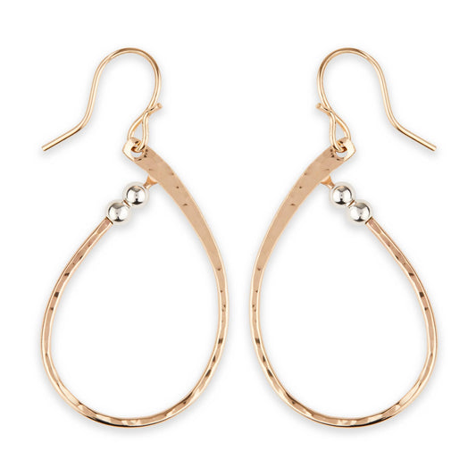 Double Bead Hammered Teardrop Earrings