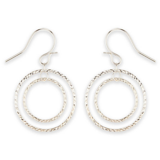Encircled Diamond Cut Wire Link Earring
