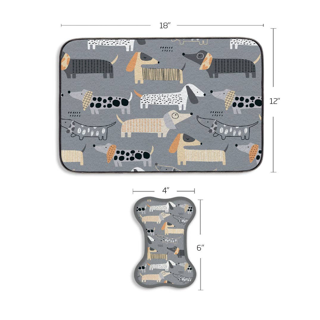 Dachshunds Bowl Mat & Scrubbie Set, Dog Food Placemat