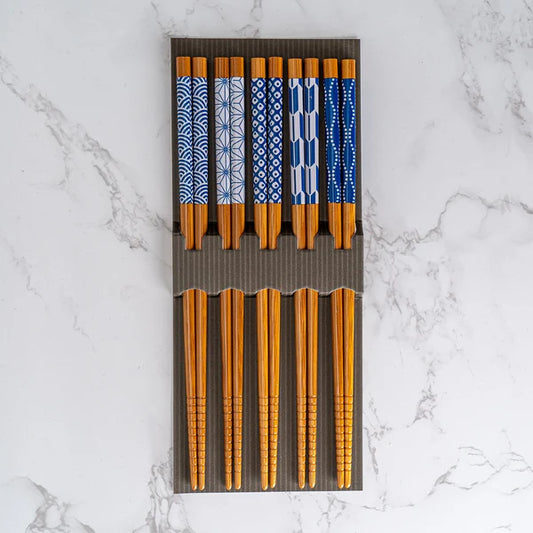 Blue & White Patterned Chopsticks Set of 4