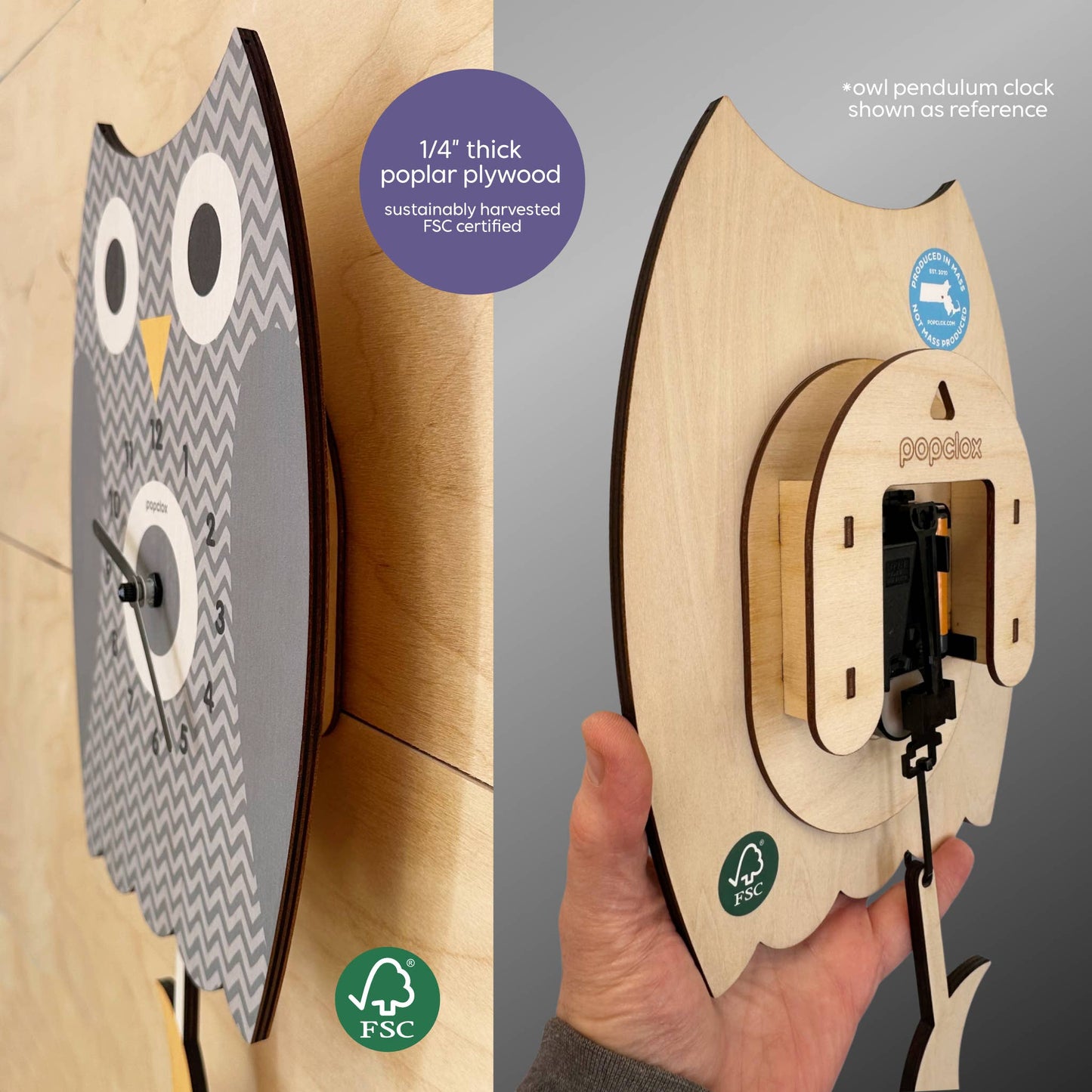 Owl Pendulum Clock - Wood