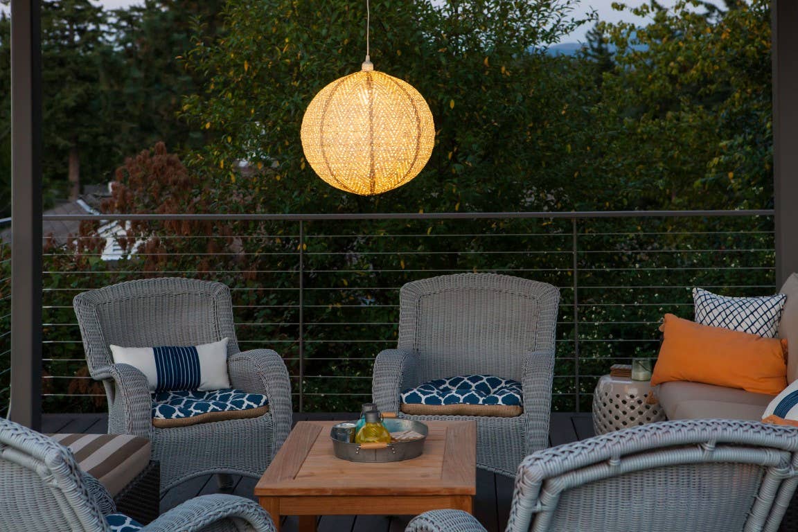 Stella Nova Outdoor Pendent Light - Chevron 18" Pearl