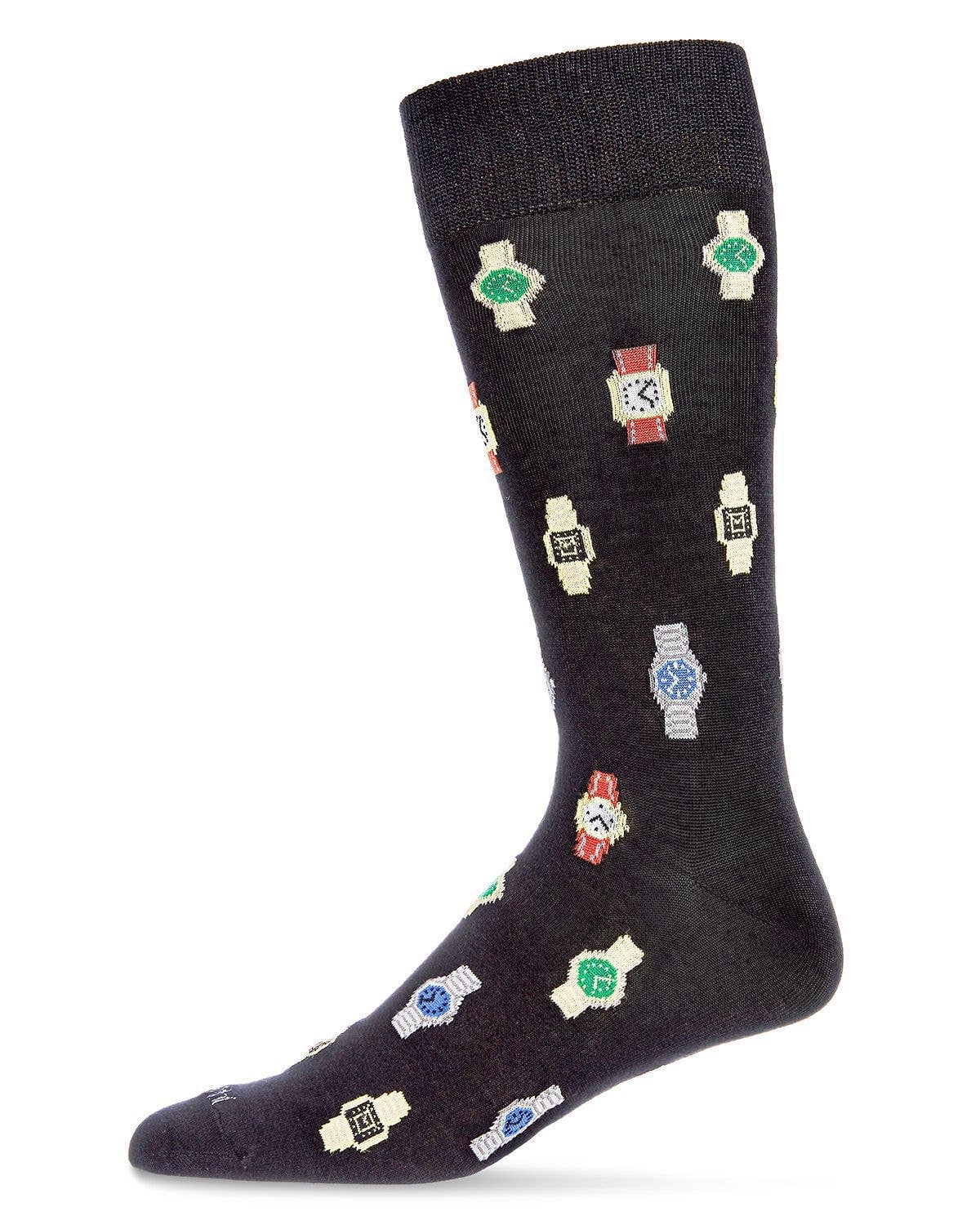 MeMoi Time to Get a Watch Bamboo Blend Men's Crew Socks