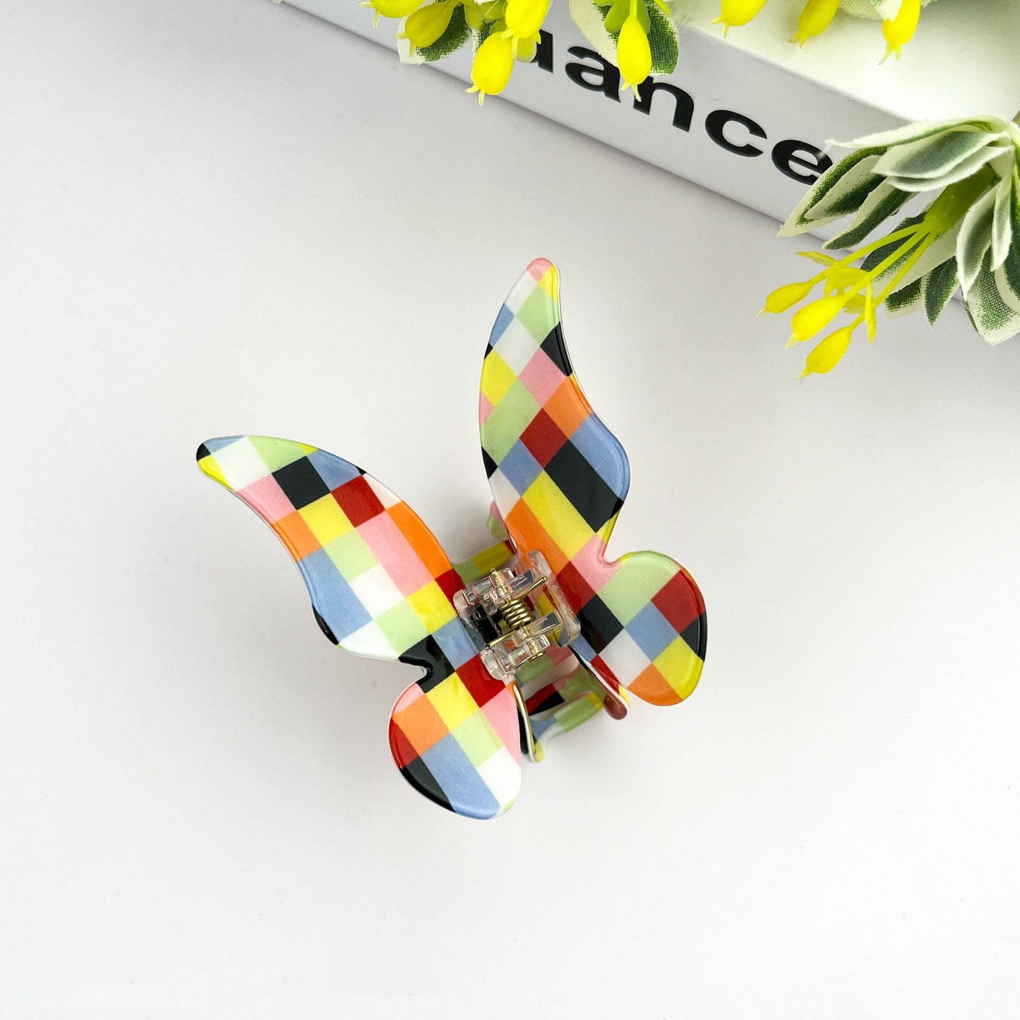 Colorful Checkerboard Butterfly Hair Claw Clip