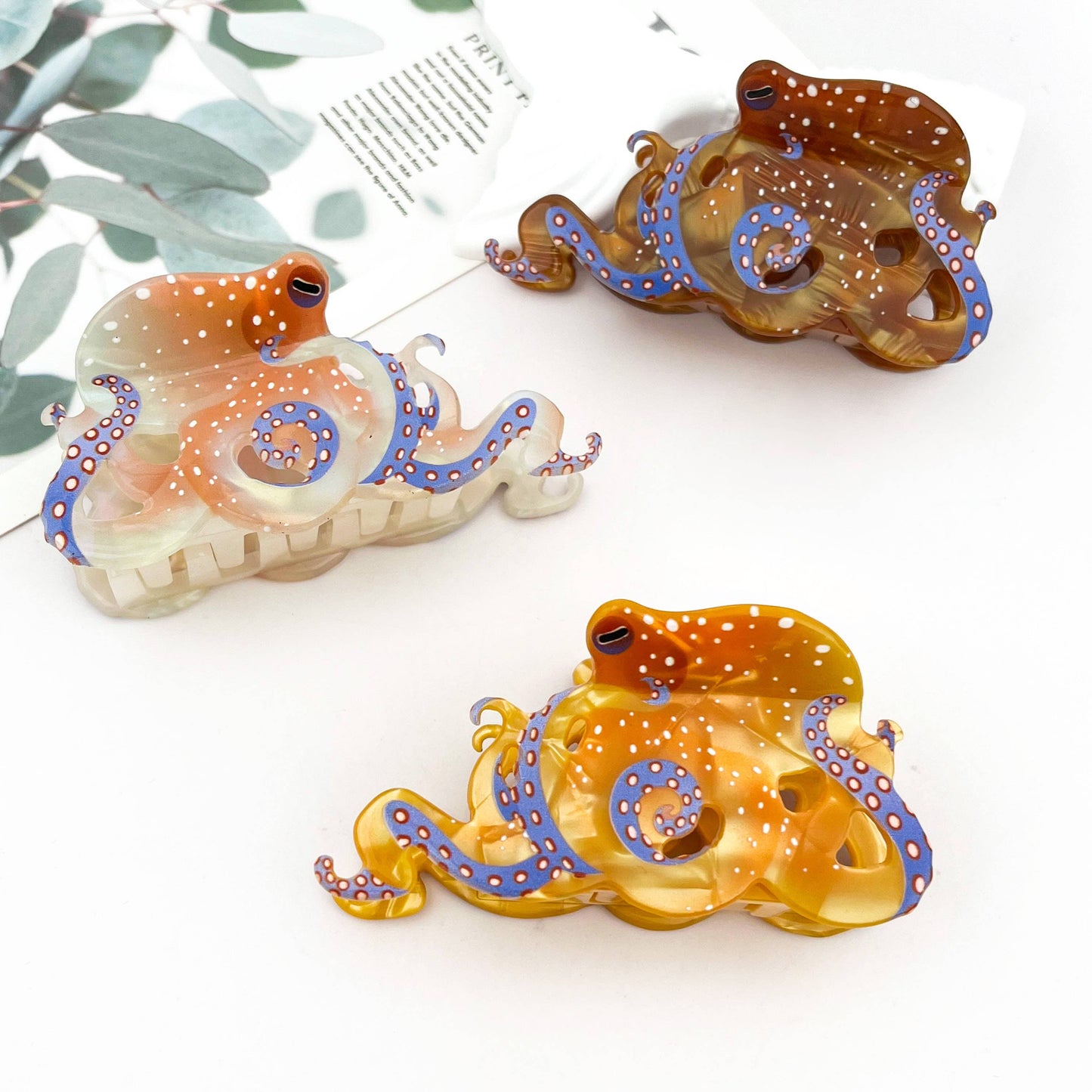 Blue Ring Octopus Hair Claw Clip, Ocean-Inspired Hair Clip