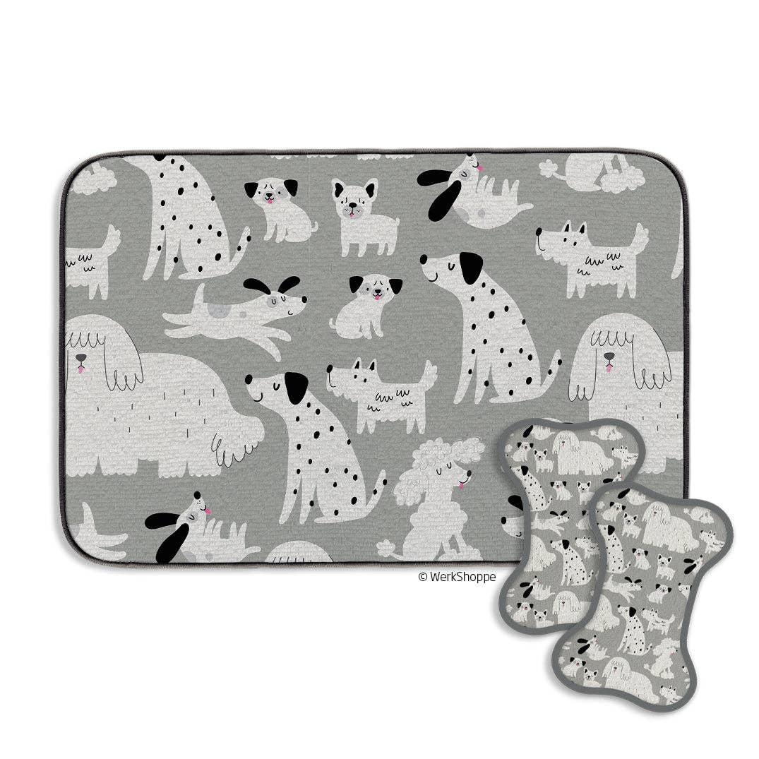 Gray & Black Dogs Bowl Mat & Scrubbie Set Dog Food Placemat