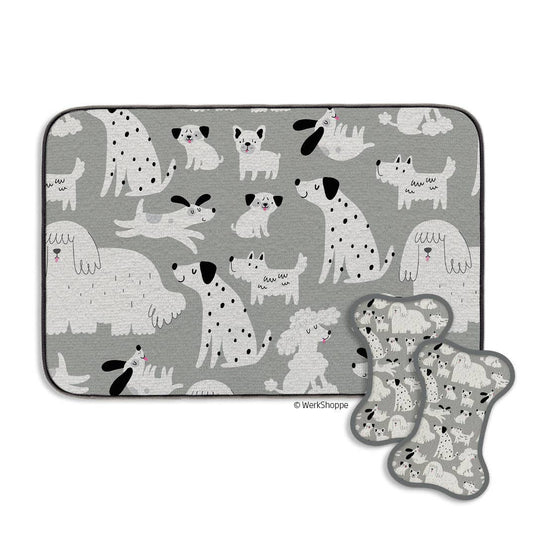 Gray & Black Dogs Bowl Mat & Scrubbie Set Dog Food Placemat
