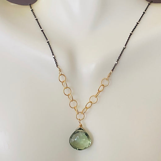 GSN27 Green amethyst mixed metal necklace