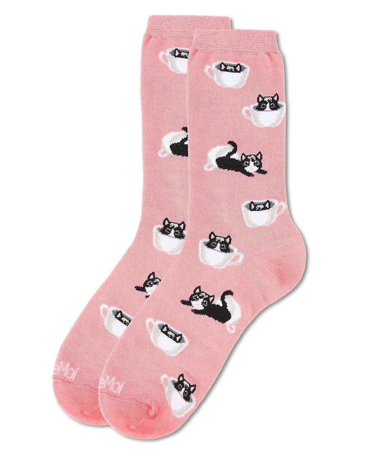 MeMoi Cup o' Cats Bamboo Blend Crew Socks