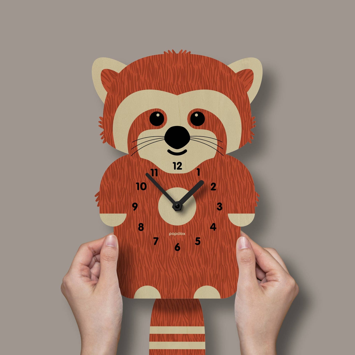 Red Panda Pendulum Clock - Wood