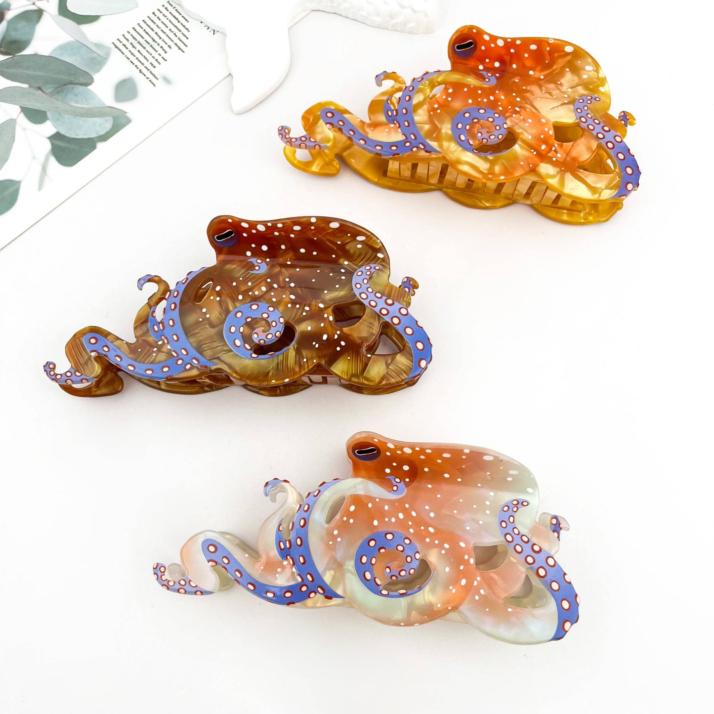 Blue Ring Octopus Hair Claw Clip, Ocean-Inspired Hair Clip